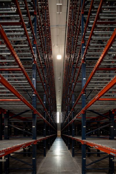 A row of tall empty shelves