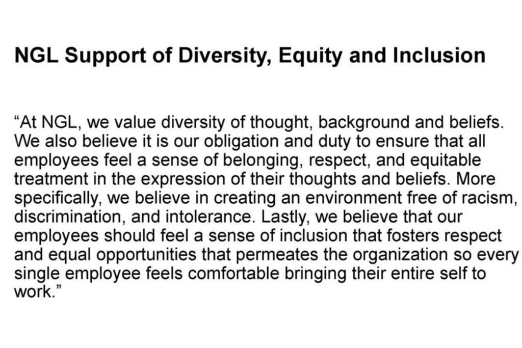 NGL support of diversity, equity and inclusion