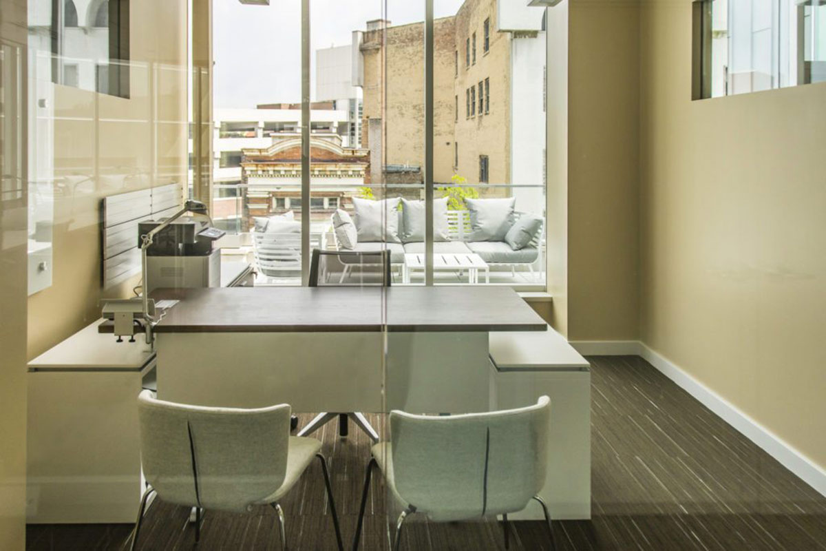 Glass walls of an office